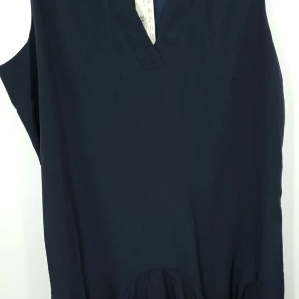 J. Crew Sleeveless V-Neck Drop Waist Flounce Dress C7059 Sz M Navy Blue